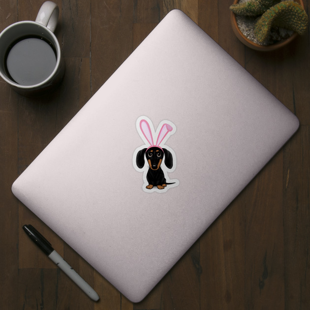Funny Dog Easter | Cute Dachshund with Pink Bunny Ears by Coffee Squirrel